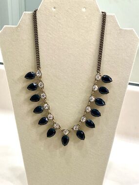 J. Crew Dark Teardrop and Clear Crystal Gold-Tone Necklace
